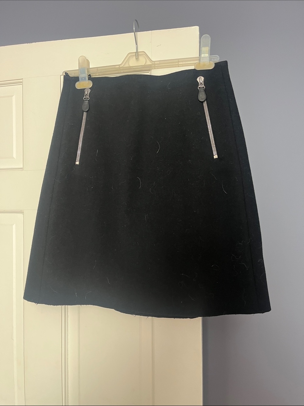 Bottega Veneta Black A-Line Skirt with Silver Zippers front and back.